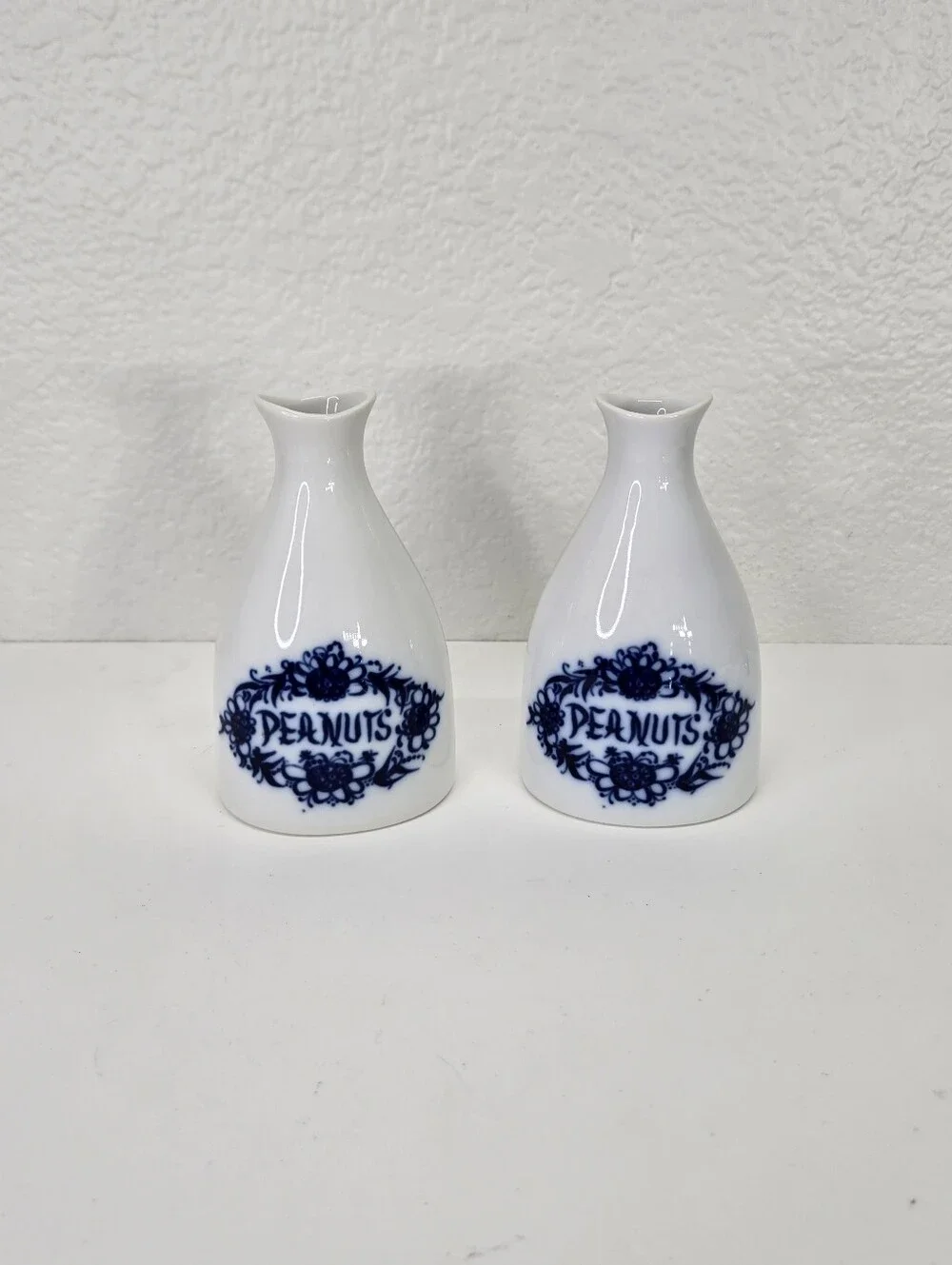 VTG Porsgrund Norway Peanuts Shaker Vase Blue White Porcelain Cruet Bottle Set